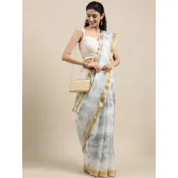 Geroo Jaipur Grey Printed Saree With Unstitched Blouse-picture-30
