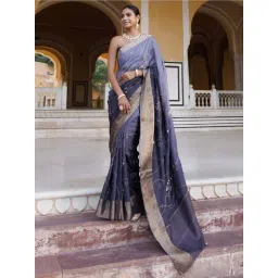 Geroo Jaipur Grey Shaded Silk Banarasi Hand-Embroidered Saree-picture-21