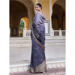 Geroo Jaipur Grey Shaded Silk Banarasi Hand-Embroidered Saree image 2