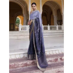Geroo Jaipur Grey Shaded Silk Banarasi Hand-Embroidered Saree image 4