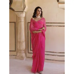 Geroo Jaipur Hot Pink Hand Embroidered Resham-Tube Chiffon Saree-picture-45