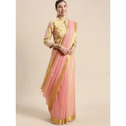 Geroo Jaipur Light Pink Zari Woven Saree With Blouse-picture-24