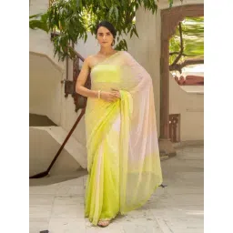 Geroo Jaipur Multicolor Hand Embroidered Mirror Work Chiffon Saree-picture-42