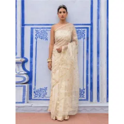 Geroo Jaipur Off White Hand Embroidered Gota Patti Pure Kota Silk Saree-picture-13