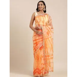 Geroo Jaipur Orange Printed Saree With Unstitched Blouse-picture-34