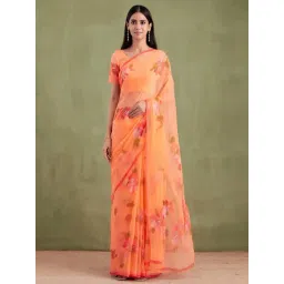 Geroo Jaipur Orange Printed Saree Without Blouse-picture-10