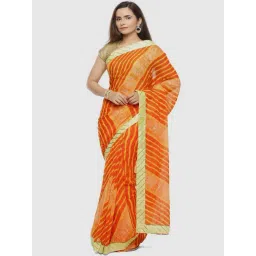 Geroo Jaipur Orange Zari Work Saree with unstitched Blouse-picture-16