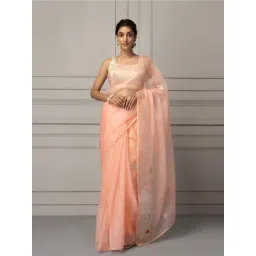 Geroo Jaipur Peach Handcrafted Gota Patti Organza Saree-picture-24