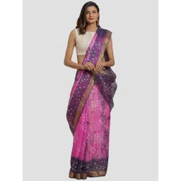 Geroo Jaipur Pink & Grey Hand Dyed Bandhani Kota Silk Saree-picture-20
