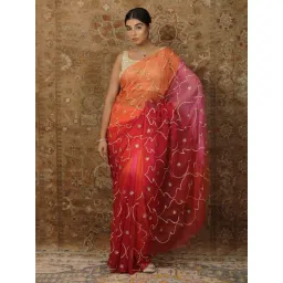 Geroo Jaipur Pink & Orange Shaded Gota Patti Jaal Chiffon Saree-picture-23