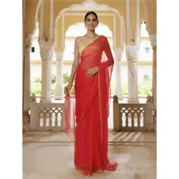 Geroo Jaipur Pink Hand Dyed Plain Chiffon Saree With Jacquard Blouse-picture-44