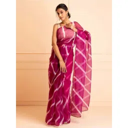 Geroo Jaipur Purple Organza Hand Dyed Leheriya Saree-picture-23