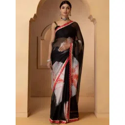 Geroo Jaipur Red & Black Pure Kota Silk Hand Dyed Shibori Saree-picture-35