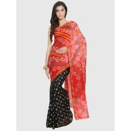 Geroo Jaipur Red & Black Silk Printed Saree With Unstitched Blouse-picture-31