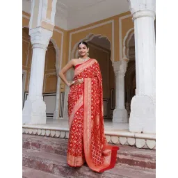 Geroo Jaipur Red Pure Georgette Hand Woven Gharchola Bandhani Saree-picture-39