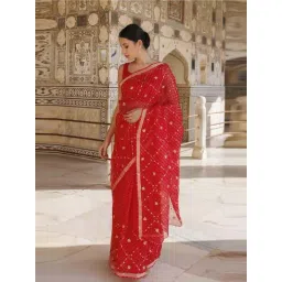 Geroo Jaipur Red Pure Kota Silk Hand Dyed Leheriya Mothra Saree-picture-38