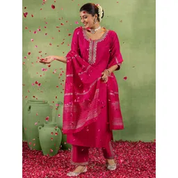 Gerua By Libas Women Ethnic Motifs Yoke Design Regular Kurta with Trousers & With Dupatta-picture-38