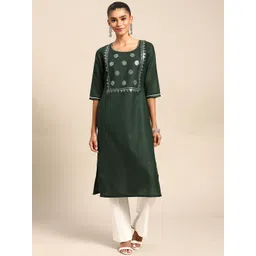Gerua By Libas Women Green Floral Embroidered Mirror Work Kurta-picture-17