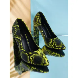Get Glamr Black & Yellow Textured Block Pumps-picture-27