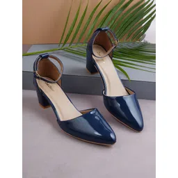 Get Glamr Navy Blue Block Pumps with Buckles-picture-40