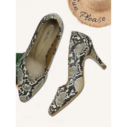 Get Glamr Women Beige & Black Textured Pumps-picture-29