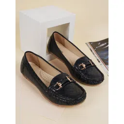 Get Glamr Women Textured Buckled Loafers-picture-23