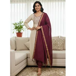 get smart wear Women Pure Cotton, Khadi Cotton Kurta Pant Dupatta Set-picture-11