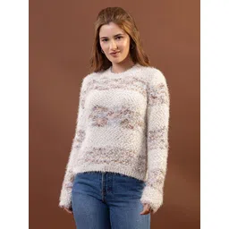 GFO Women Self Design Round Neck Fur Pullover Sweater-picture-26