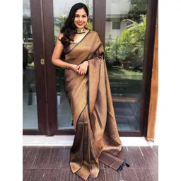 GHAN SALS Brown Silk Blend Woven Design Sarees-picture-25