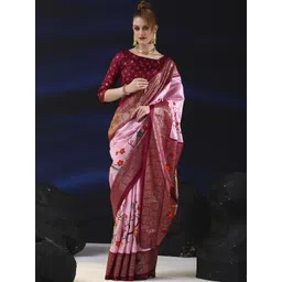 GHAN SALS Floral Woven Design Zari Baluchari Saree-picture-32