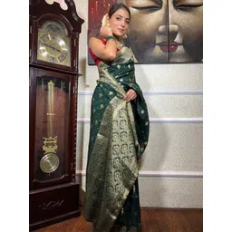 GHAN SALS Green Silk Blend Woven Design Sarees-picture-11