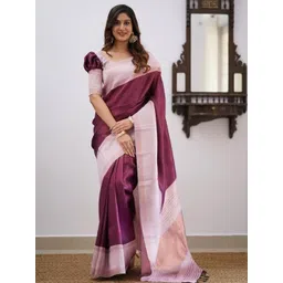 GHAN SALS Magenta Silk Blend Woven Design Sarees-picture-40