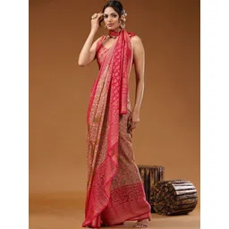 GHAN SALS Paisley Woven Design Zari Brasso Baluchari Saree-picture-29