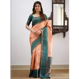 GHAN SALS Peach Silk Blend Woven Design Sarees-picture-18