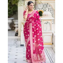 GHAN SALS Pink Silk Blend Woven Design Sarees-picture-10