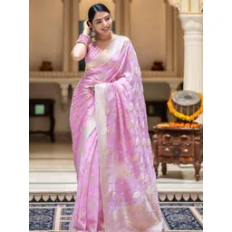 GHAN SALS Pink Silk Blend Woven Design Sarees-picture-12