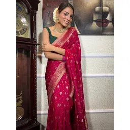 GHAN SALS Pink Silk Blend Woven Design Sarees image 3