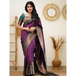 GHAN SALS Purple Silk Blend Woven Design Sarees-picture-27