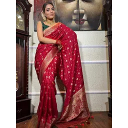 GHAN SALS Red Silk Blend Woven Design Sarees-picture-34
