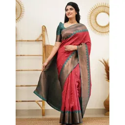 GHAN SALS Red Silk Blend Woven Design Sarees-picture-28