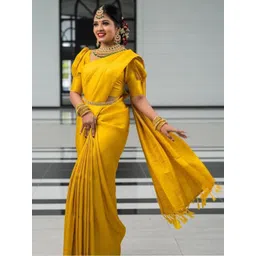 GHAN SALS Yellow Silk Blend Woven Design Sarees-picture-36