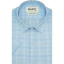 ghpc Cotton Linen Checkered Half Sleeves Regular Fit Formal Shirt for Men-picture-23