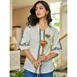 GHUMMAN SONAKSHI Embroidered Puff Sleeve Cotton Top-picture-16