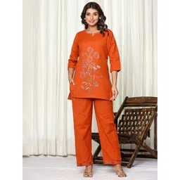 GHUMMAN SONAKSHI Embroidered Pure Cotton Round Neck Top With Trousers Co-Ords-picture-21