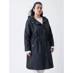 Gia by Westside Black Solid Hooded Long Coat-picture-31