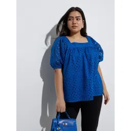 Gia by Westside Blue Schiffli Embroidered Cotton Top-picture-36