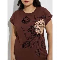 Gia by Westside Brown Floral Printed Cotton T-Shirt image 4