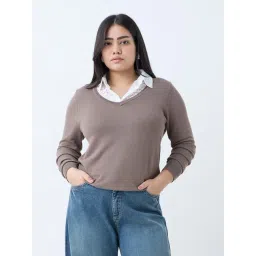 Gia by Westside Brown Lace-Detailed Sweater-picture-14