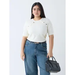 Gia by Westside Cream Solid Knitted T-Shirt-picture-37