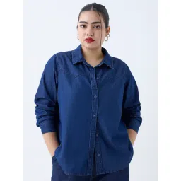 Gia by Westside Dark Blue Denim Shirt-picture-37